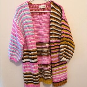 Anthropologie Pink and Brown Striped Cardigan
